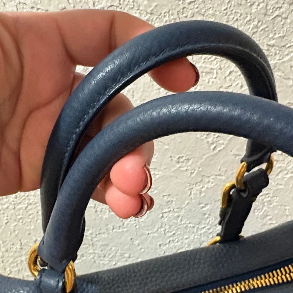 Prada Vitello Daino Bauletto Midnight Blue Pebbled Leather Satchel - Picture 3 of 13